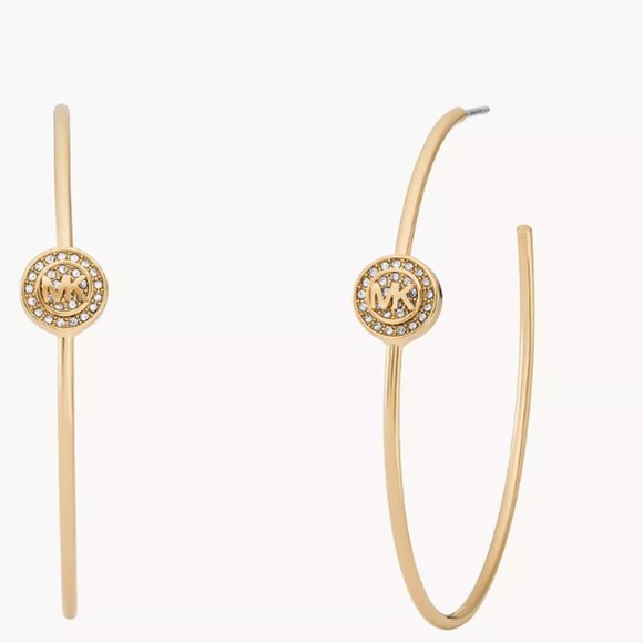 Michael Kors Gold Tone Logo Hoop Earrings NWT - Picture 1 of 3